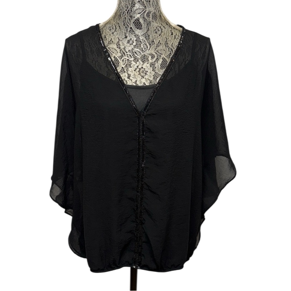 Maurices 1 Black Chiffon Layered Blouse Sequin Detail Plus Size